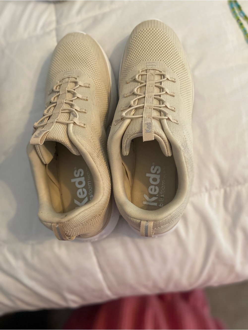 Keds Beige Knit Slip-On Sneakers